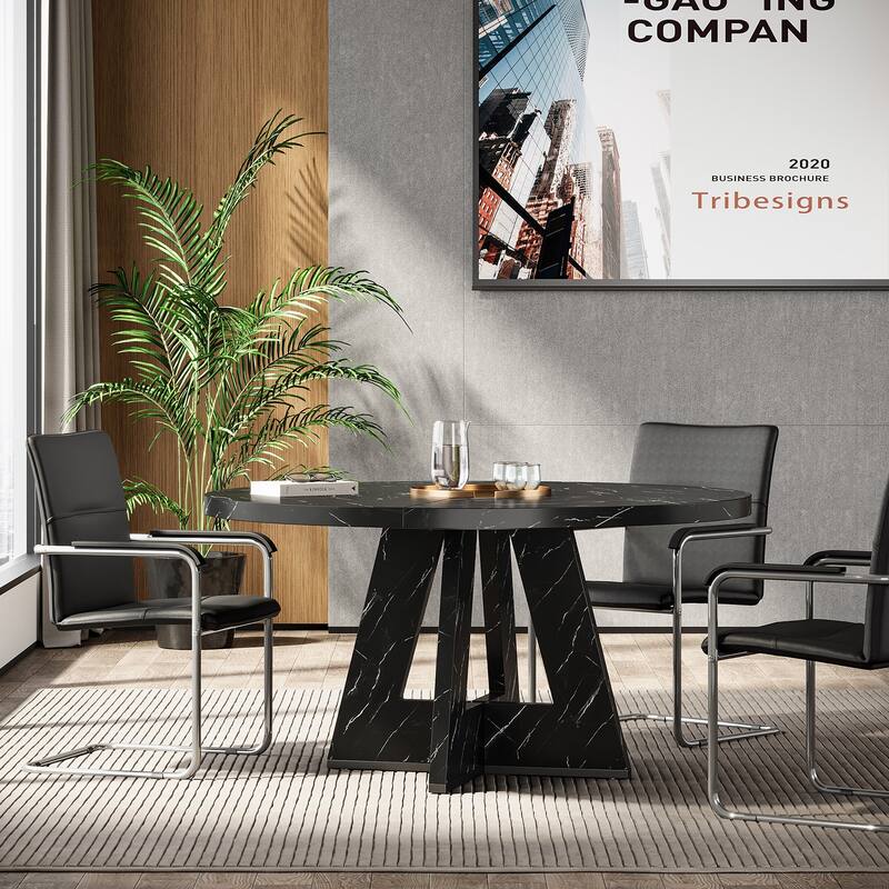 47" Round Conference Table Meeting Room Table with Thickened Top Wood Base Modern Training Desk for Conference/Seminar Room