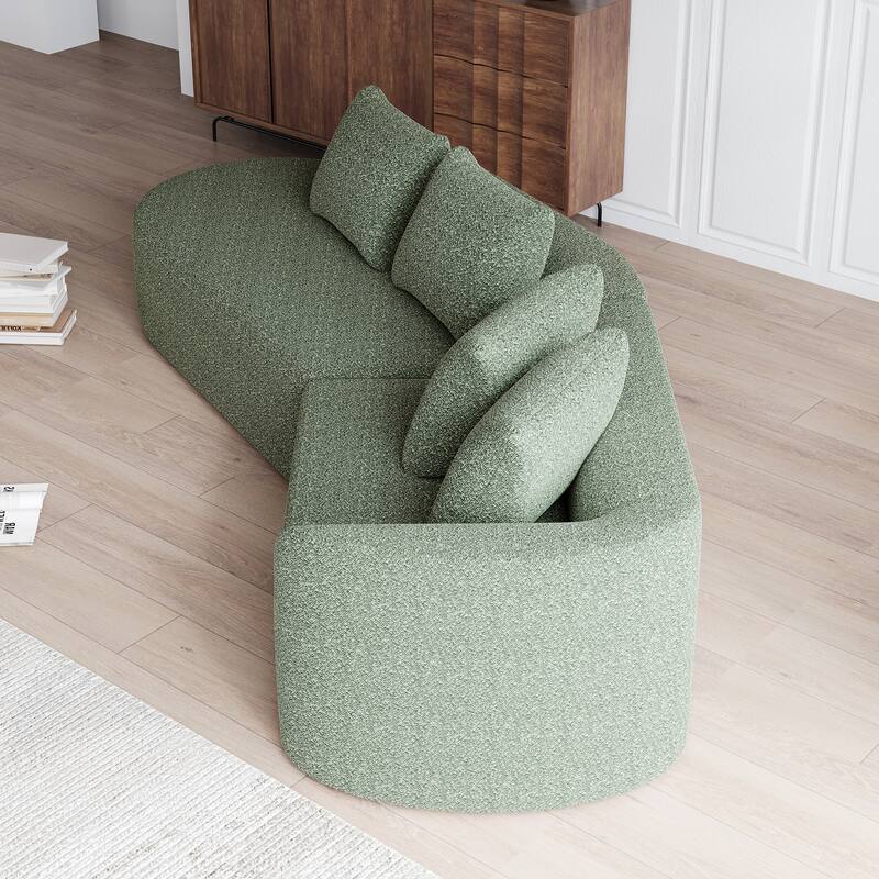 Modular Curved Sectional Sofa, Oversized Chenille Cloud Couch, Compressed Upholstered Sofa with 4 Throw Pillows