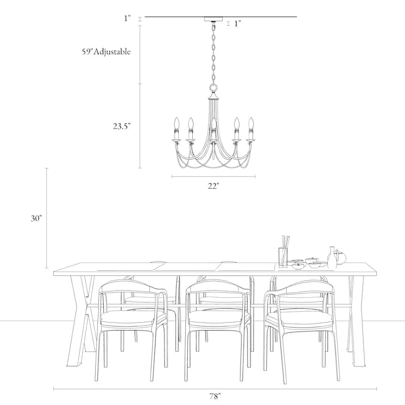 Modern Gold 5-Light Chandelier French Country Ceiling Lights for Dining Room - D 22" x H 23.5"