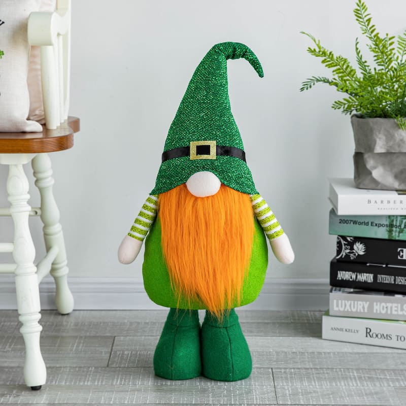 Glitzhome 40"H Telescoped Fabric St. Patrick's Gnome Standing Decor