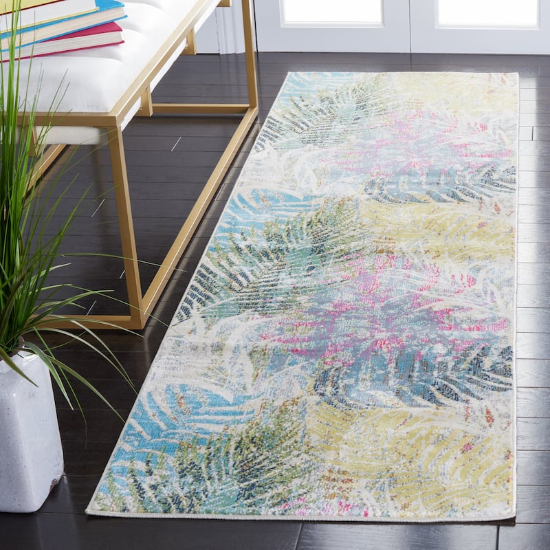 SAFAVIEH Lillian Marjukka Tropical Rug - 2'2" x 7' Runner - Green/Blue