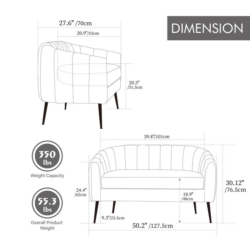 Upholstered Mini Loveseat Accent Couch, Modern Glam Small Settee