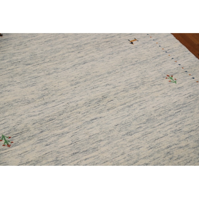 Beige Tribal Gabbeh Oriental Rug Hand-Knotted Wool Carpet - 4'0" x 5'9"