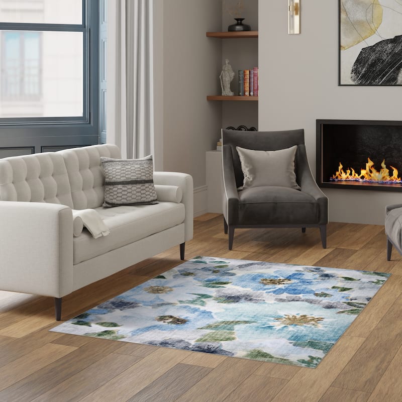 Licensed HGTV Everyday Chic Soft Flannel Zero Pile Printed Non-Slip Washable Indoor Area Rug
