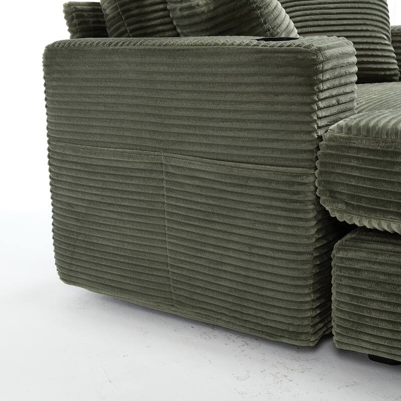 GDFStudio - Quillon Corduroy Chaise Lounge with Detachable Cushions and Dual Cup Holders