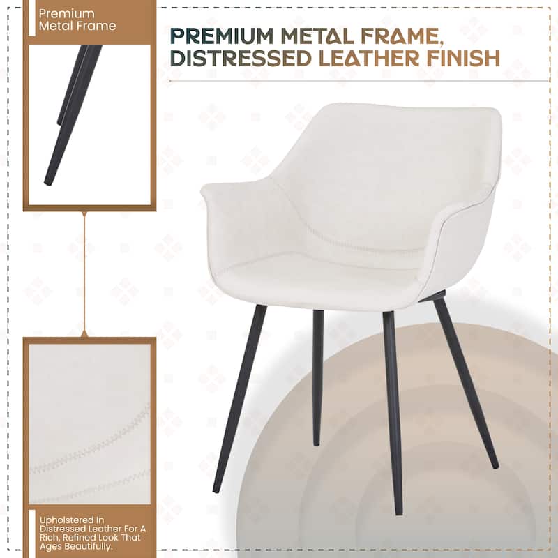 Markley Mid-Century Modern Vegan Leather Dining Chair - Waterproof Kitchen Side Chair with Matte Black Metal Legs