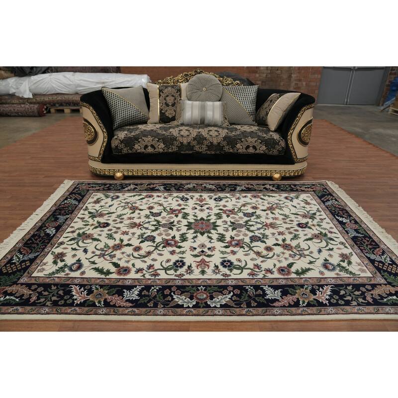 Hand Knotted Oriental 100% Wool Carpet Traditional All-Over Beige & Ivories Aubusson Area Rug - 9' 0'' X 6' 0''