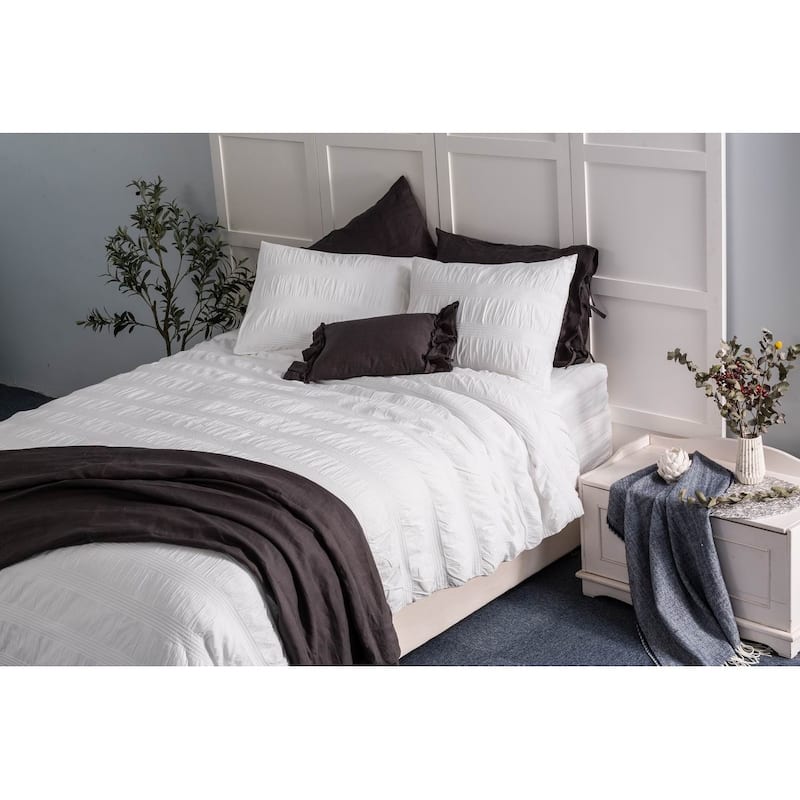 WHOLINENS 100 Percent Cotton Duvet Cover 3Pcs Set-Seersucker