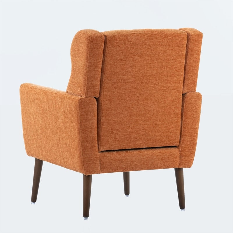 Modern Chenille Upholstered Armchair with Pillow and Solid Wood Leg