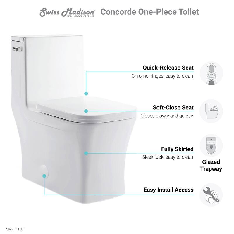 Concorde One Piece Square Left Side Flush Handle Toilet 1.28 gpf