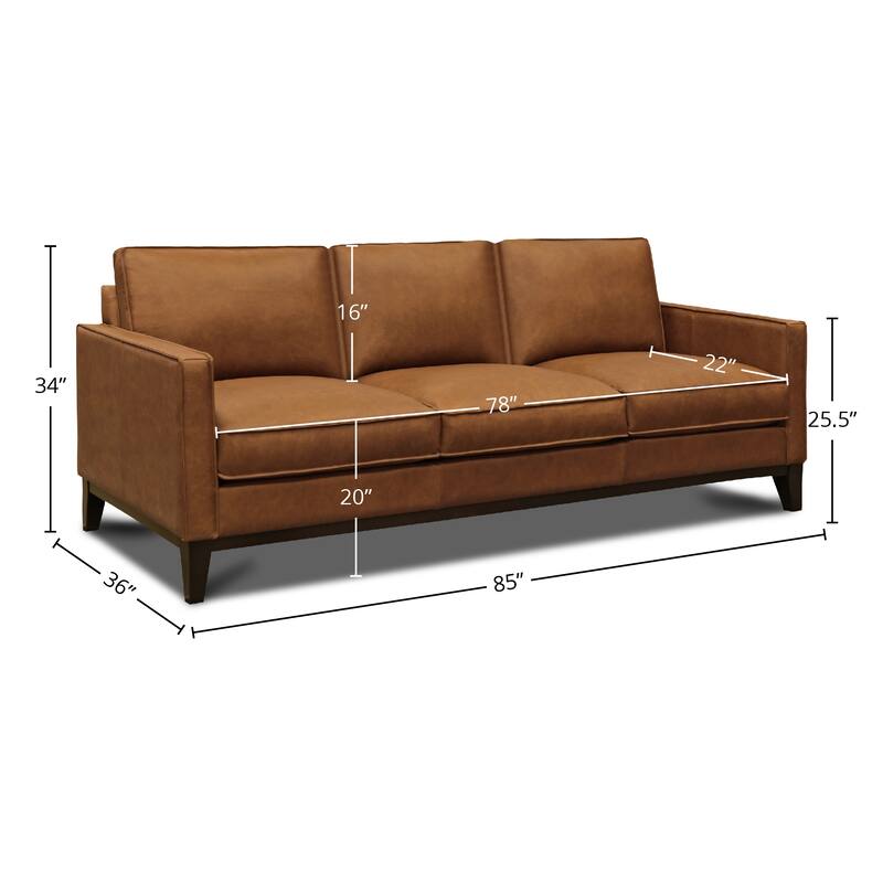 Metropole 100% Top Grain Pull Up Leather Mid-century Sofa - Removable Cushions