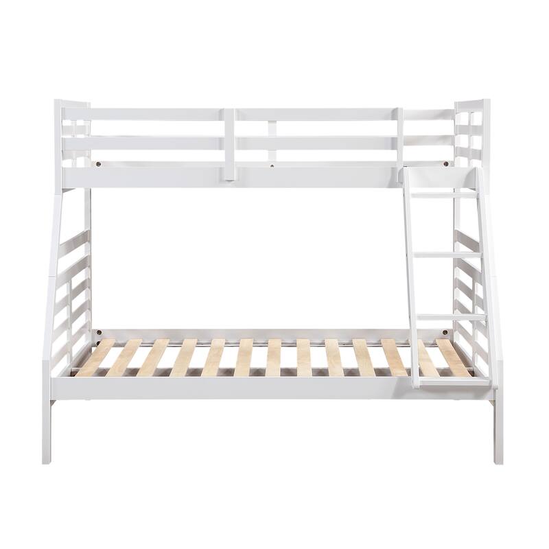 Classic White Twin Over Full Bunk Bed with Guard Rails and Ladder
