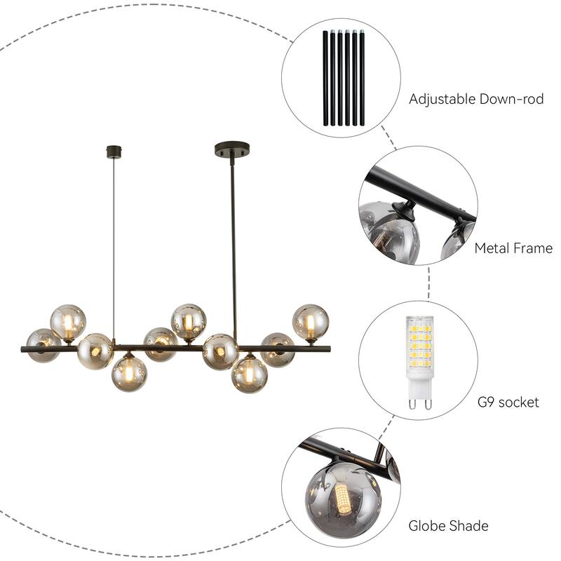 Sputnik chandelier Linear Chandelier with Glass Globes - 10-Light