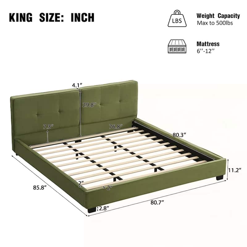 Upholstered Platform Bed with Curved Tufted Headboard