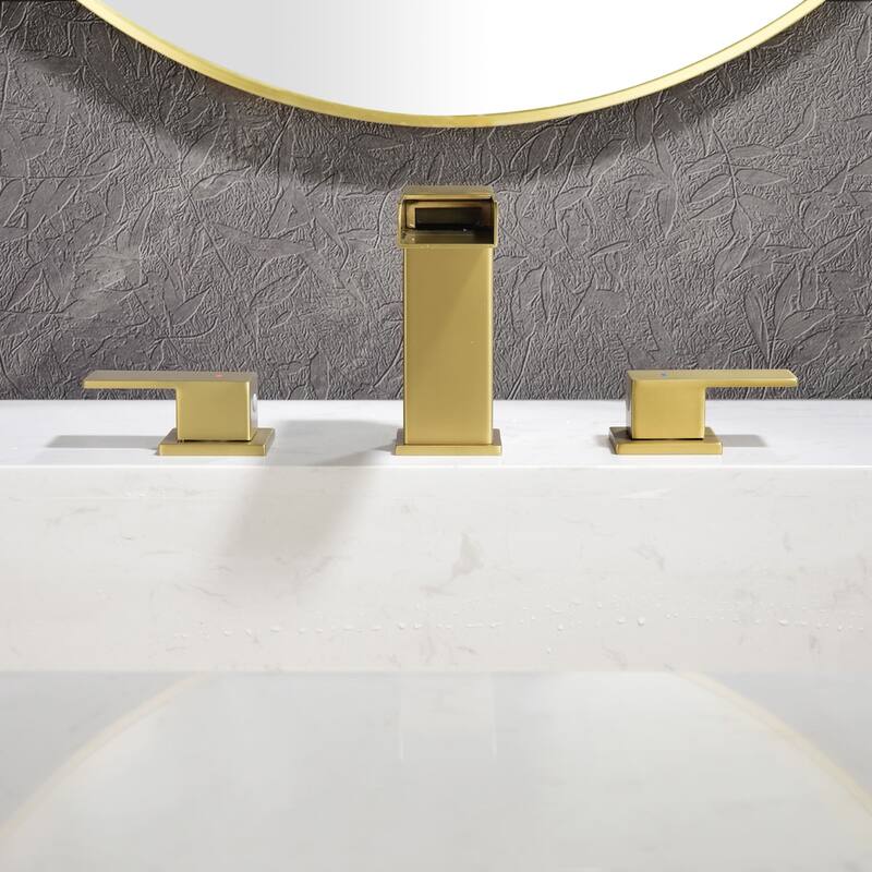 8 Inch Widespread Waterfall Bathroom Faucet with Pop-up Drain Kit Modern Double Handle 3 Holes Bathroom Sink Basin Vanity Taps