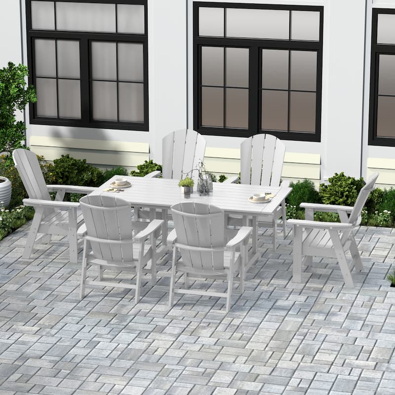 Laguna Hdpe All Weather Outdoor Patio Rectangular Adirondack Dining Chairs With Table (7-Piece Set) - White