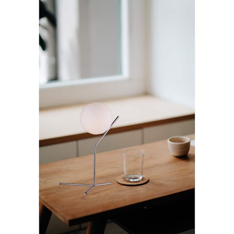 1 Light Shiny Nickel Metal Table Lamp With A White Glass Shade