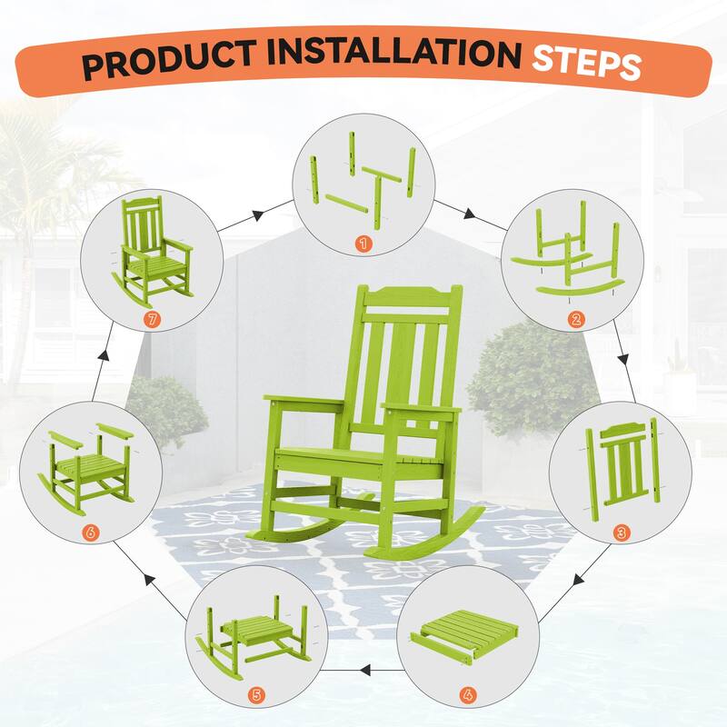 Outdoor Patio HDPE Rocking Chiar, Extra Wide Seat & Backrest
