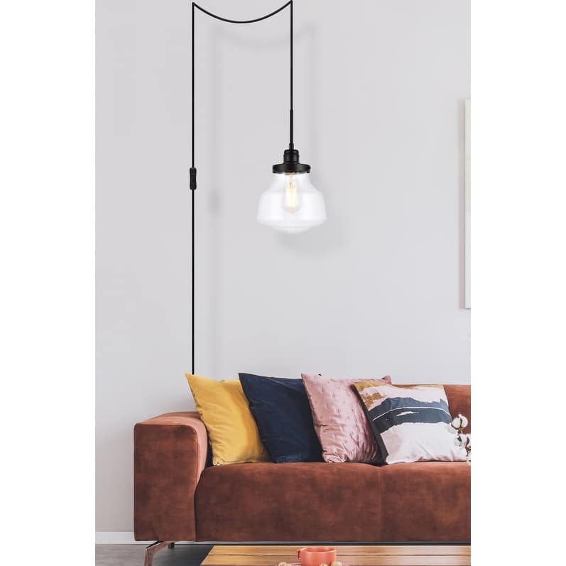 Lina 1-Light Plug in Pendant with Clear Bubble Shade - Black - 8" Diameter