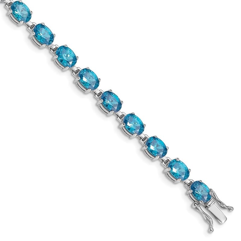 Curata 925 Sterling Silver Polished Box Catch Closure Blue Topaz Bracelet Box Clasp