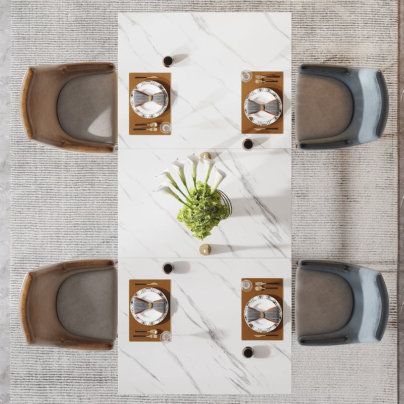 63-Inch Rectangular Dining Table for 4 to 6, Modern Kitchen Table with Faux Marble Table Top