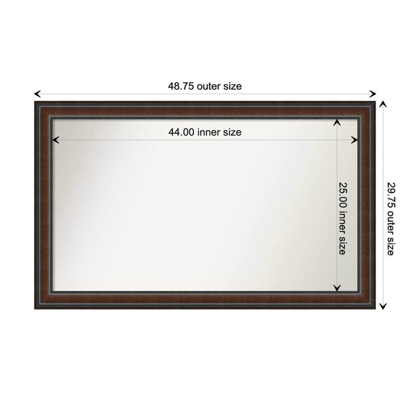 Cyprus Walnut Framed Non-Beveled Custom Wall Mirror, Bathroom Vanity Mirror - Outer Size: 48.75 x 29.75