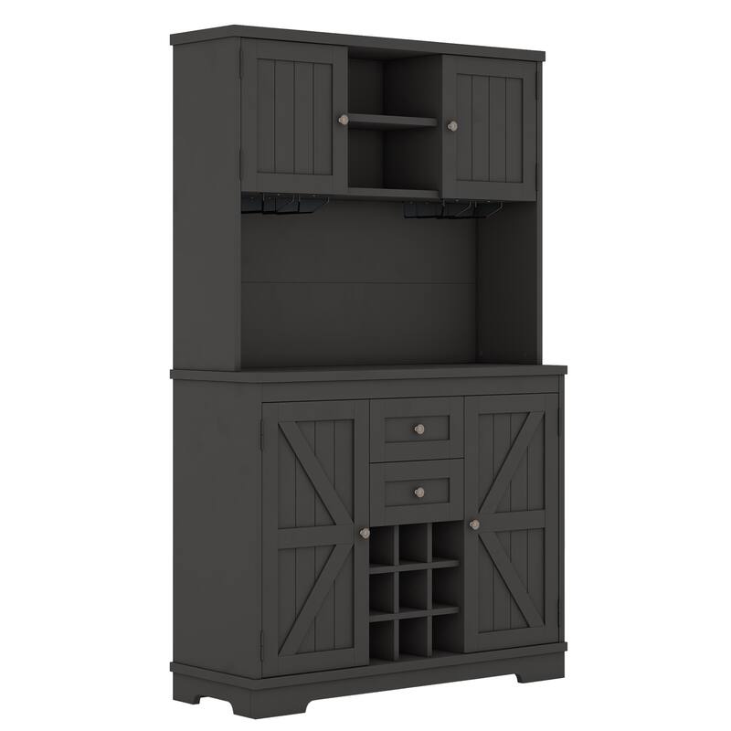 Kitchen Pantry Storage Cabinet Buffet Sideboard, Coffee Bar Cabinet with Drawers & 9-grid Bottle Holders