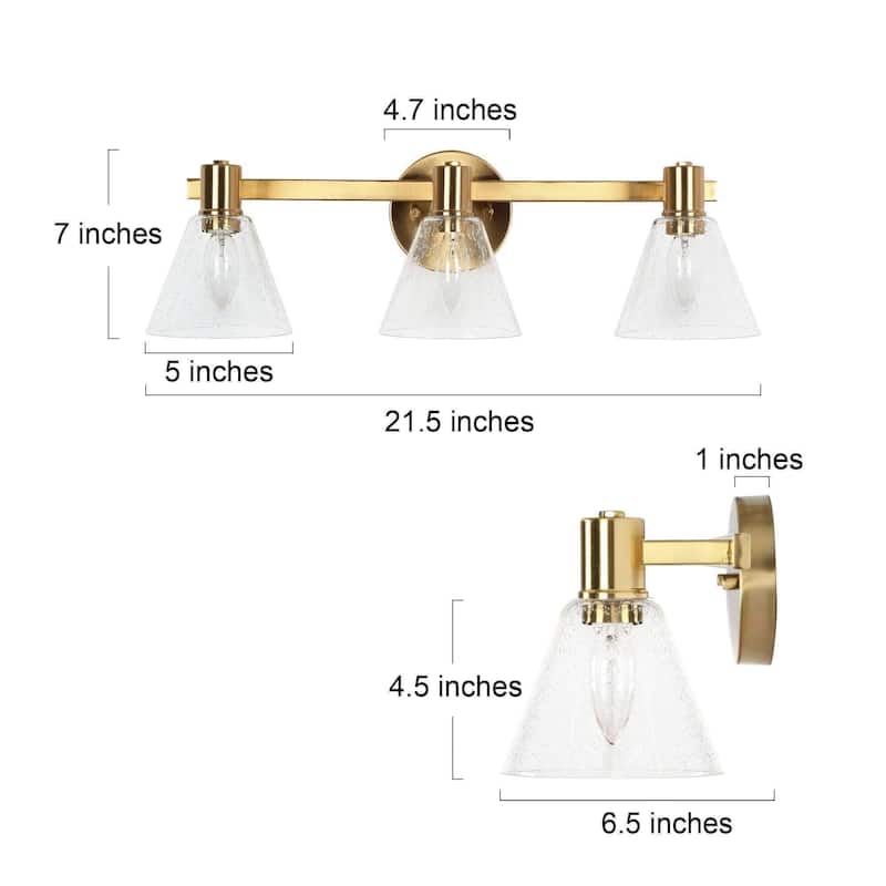 Modern Gold 3-Light Bathroom Vanity Light Seeded Glass Wall Sconce - Electroplated Gold - W21.5"xD6.5"xH7"