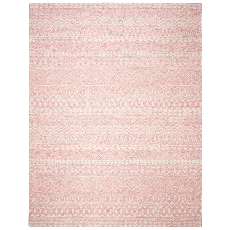 SAFAVIEH, Handmade Micro-Loop Fedosia Wool Rug - 9' x 12' - Pink/Ivory