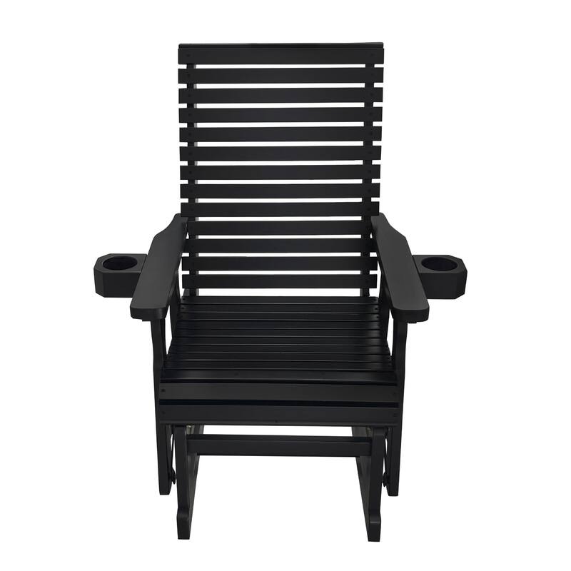 Fortune Candy Patio Glider for One Person, with Horizontal Slat Back, Cup Holder & Deep Contoured Seat – 600 lb