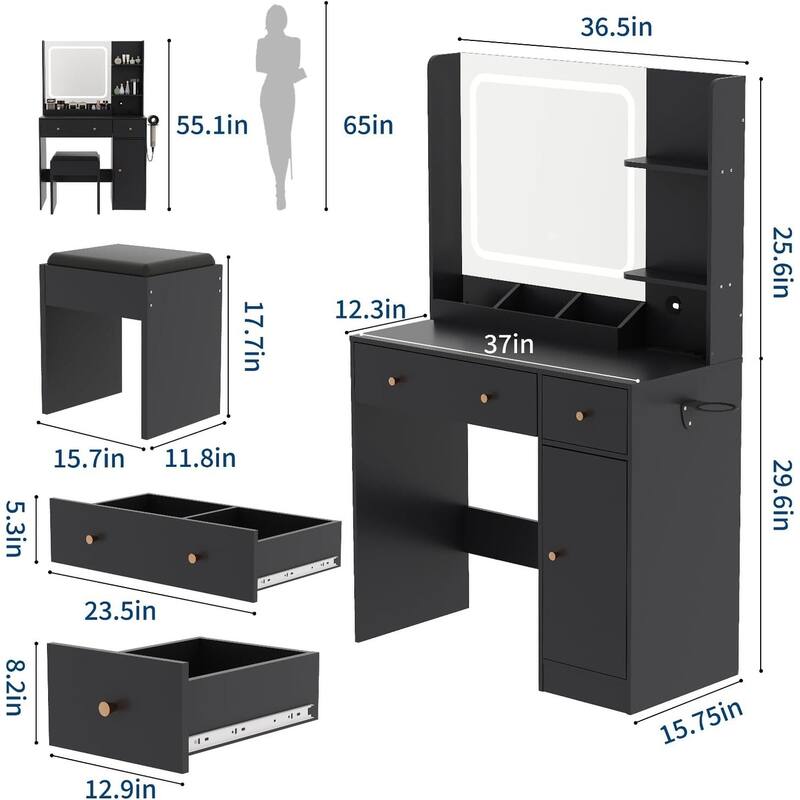 Makeup Vanity Desk Dressing Table Set with Stool for Bedroom