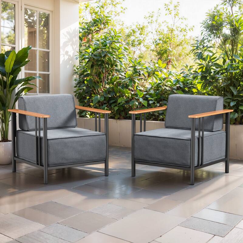 Puffin Metal Outdoor Lounge Chairs with 10-Inch Olefin Cushions (2-Pack)