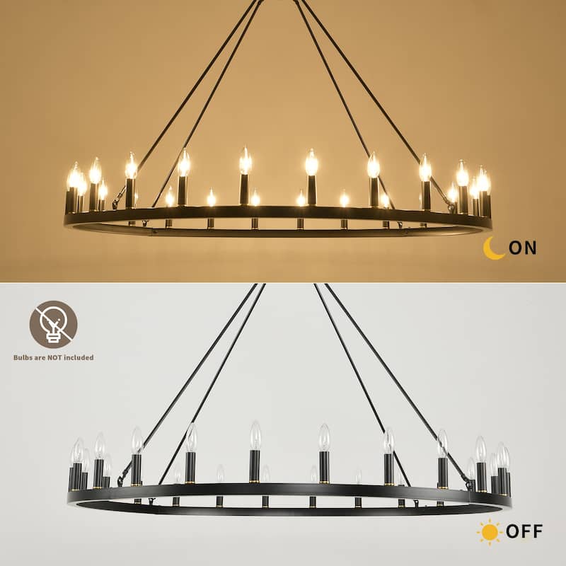 24-Light Modern Farmhouse Light Wagon Wheel Chandelier 54 Inch.