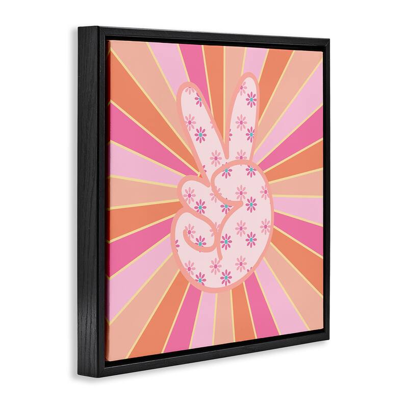 Stupell Beaming Peace Sign Hand Framed Floater Canvas Wall Art Design By Jesse Keith