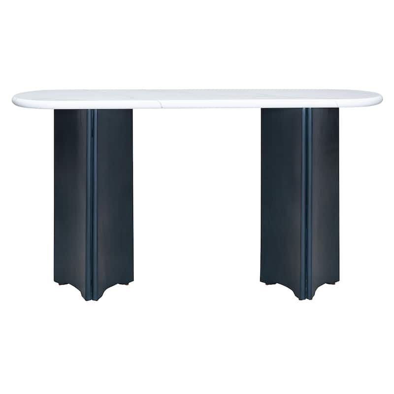 Narrow Console Table Sofa Table with Oval Faux Marble Top