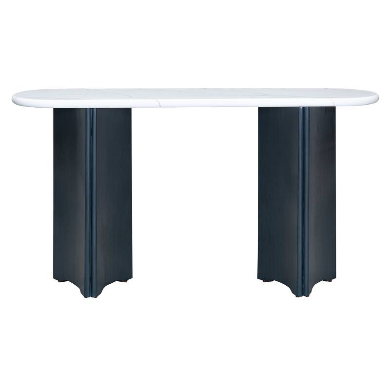 Narrow Console Table with Oval Faux Marble Top