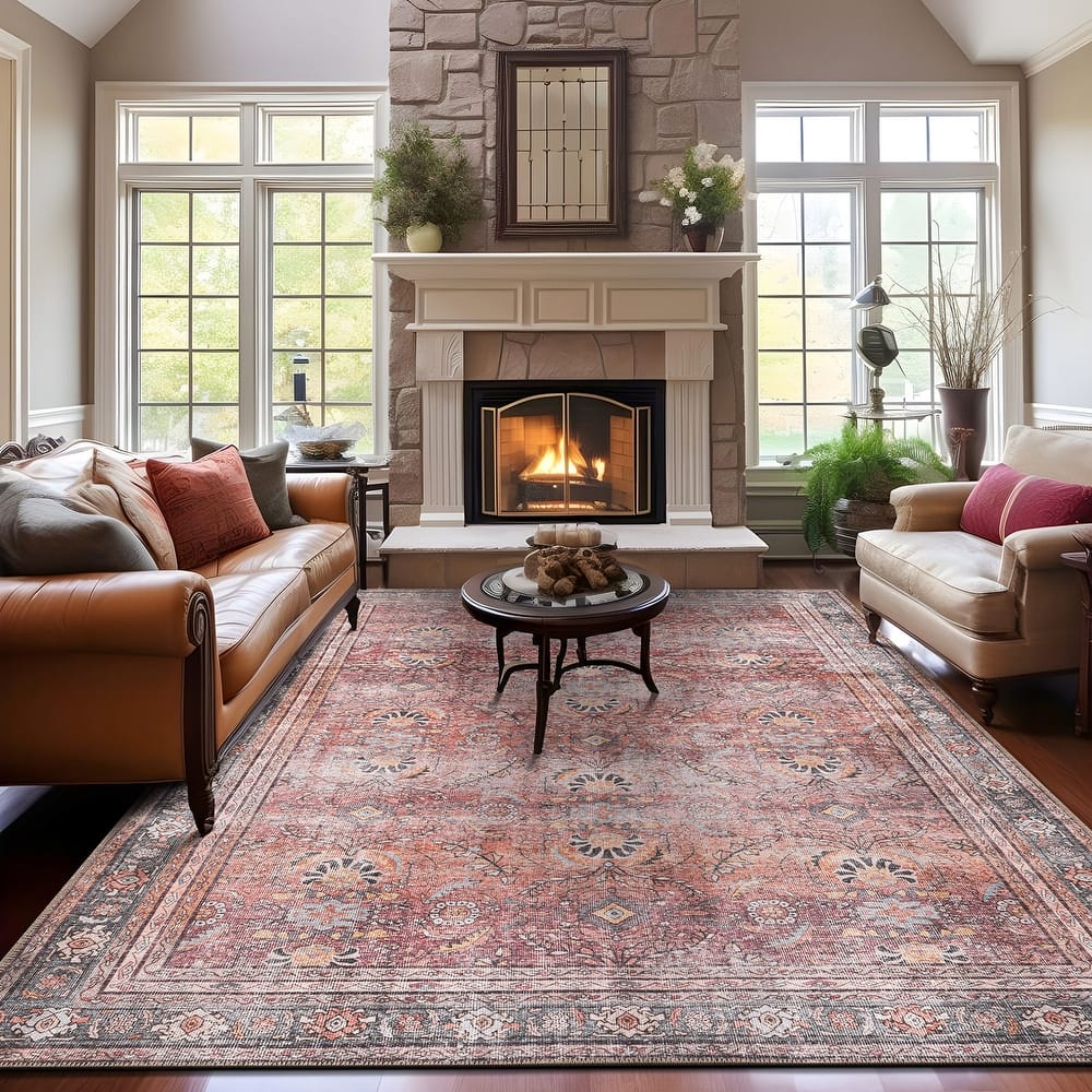 World Rug Gallery Vintage Inspired Machine Washable Non Slip Area Rug