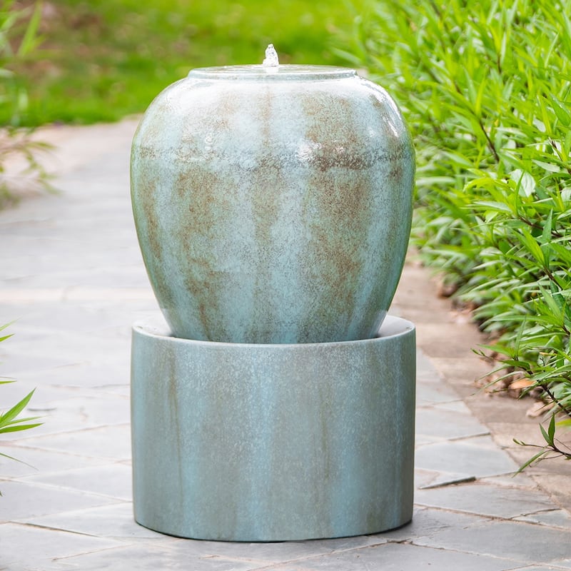 19.5x19.5x32.5" Heavy Outdoor Cement Fountain,Cute Unique Urn Design Water feature