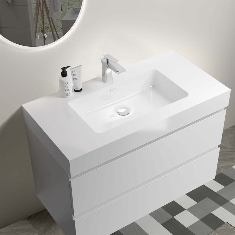 36" White Bathroom Vanity with Sink,Pre-assembled