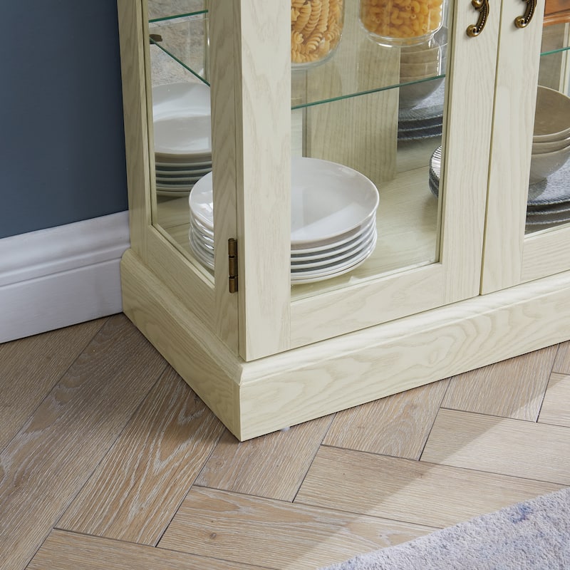 Lighted Glass Curio Display Cabinet,Display Cabinet,Storage Cabinet Wine cabinet Wood Frame Toy Display for Living Room,Kitchen