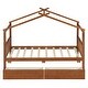 preview thumbnail 43 of 72, Creativity House Bed Twin Size Frame with 2 Wood Drawers for Boys Girls, Wood Platform Bed with Roof No Box Spring Needed