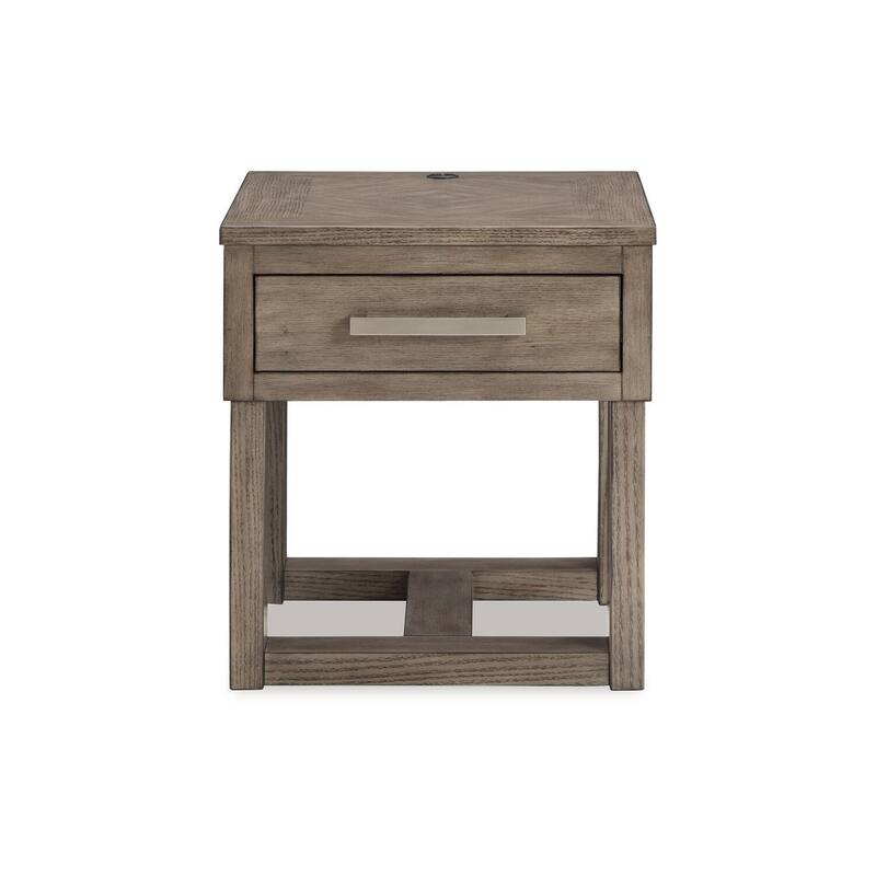 24 in. Weathered Gray Rectangle Wood End Table with USB Charging Ports