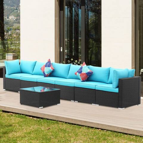 Outdoor 7 Pcs Patio Rattan Sofa Sectional Set