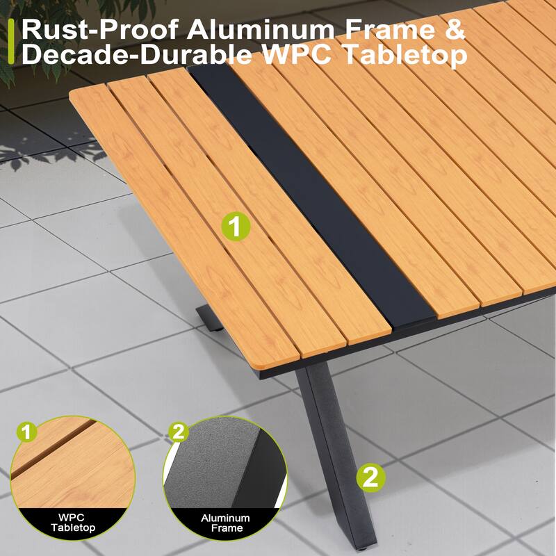 9/11PC Outdoor Patio Dining Set With Aluminum X-Frame Table Umbrella Hole Table Rattan Chairs