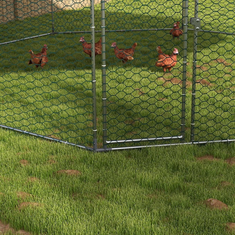 Large Walk-in Chicken Coop with Roof Cover and Steel Frame Poultry Cage for Hens Ducks or Bunnies
