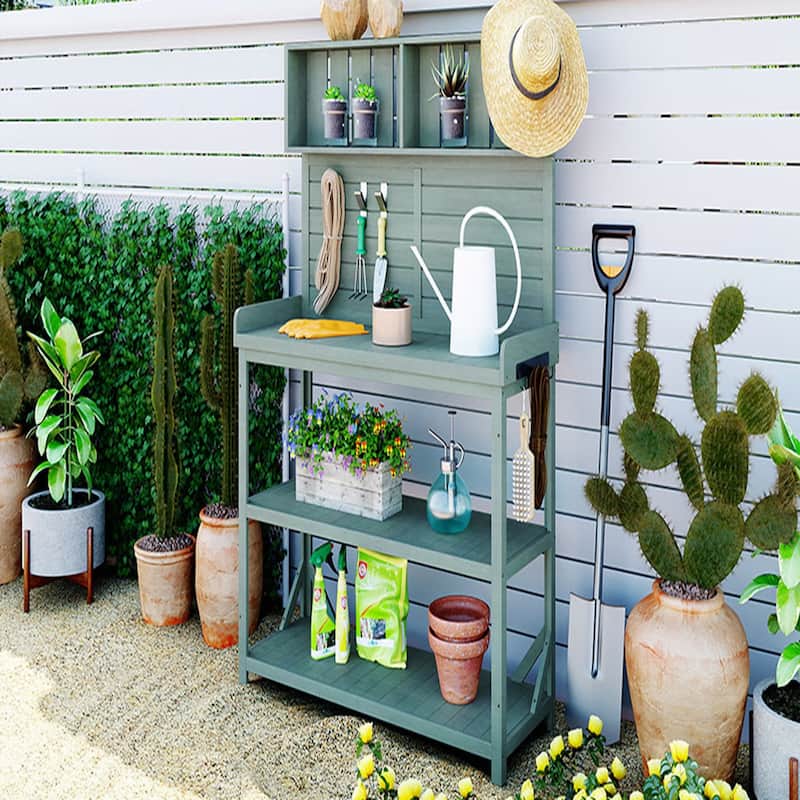 Farmhouse Rustic Outdoor Potting Bench Table