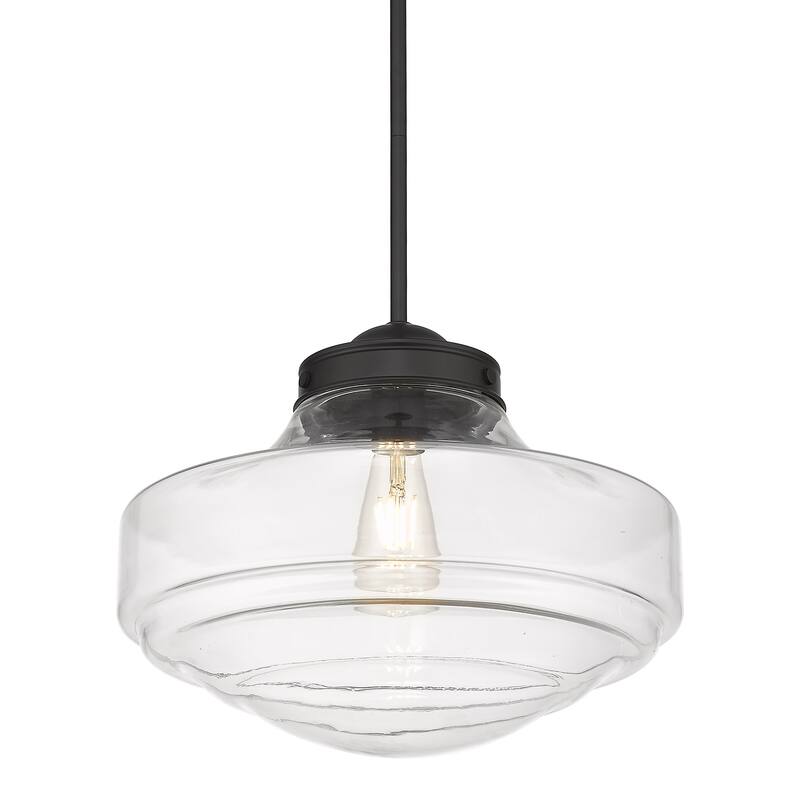 Golden Lighting Ingalls 1-light 16in Pendant in Matte Black and Clear Glass - 16"x12.75"