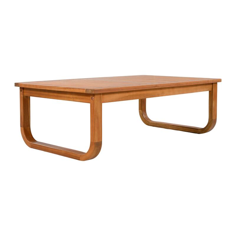 Christopher Knight Home - George 4-Piece Outdoor Acacia Wood Conversation Set with Plush Thick Cushions & Slatted Coffee Table