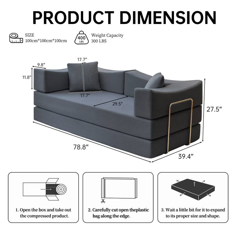 2-in-1 Convertible Sofa Bed, Memory Foam Mattress, No Assembly, Space-Saving for Living Room, Bedroom