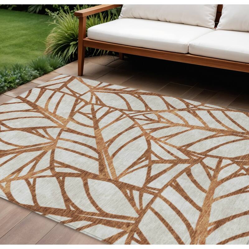 HomeRoots Floral Transitional Rectangle Outdoor Rug - 9' X 12'